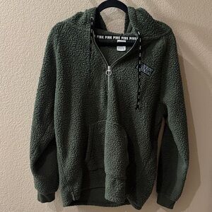 PINK Victoria's Secret Olive Zip-Up Fleece Sweater Size Medium